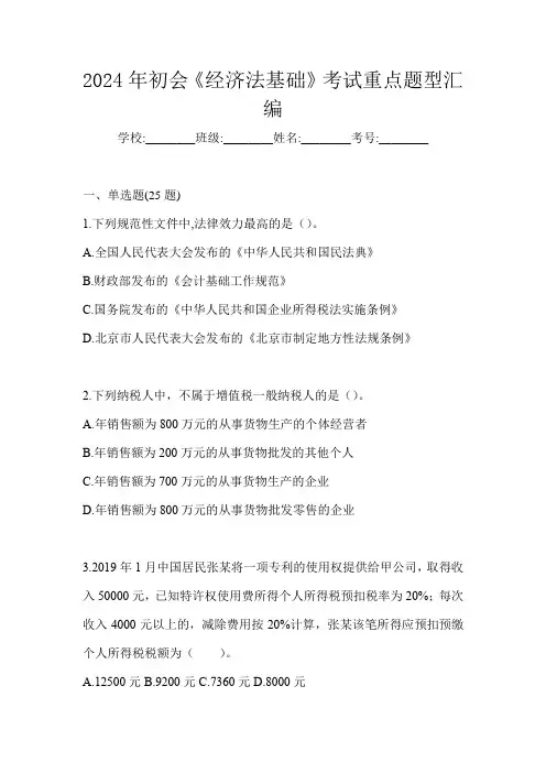 2024年初会《经济法基础》考试重点题型汇编