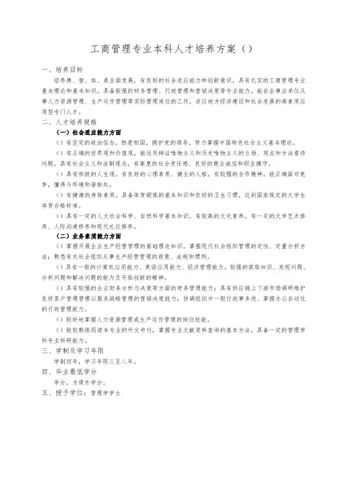 工商管理专业本科人才培养方案120201K