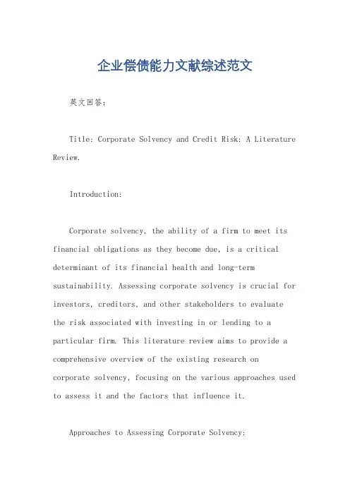 企业偿债能力文献综述范文