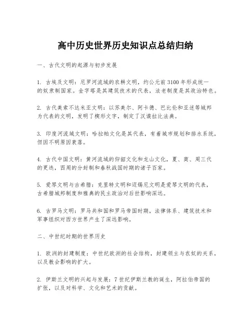 高中历史世界历史知识点总结归纳