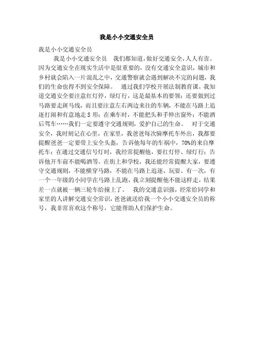 我是小小交通安全员（优秀篇）