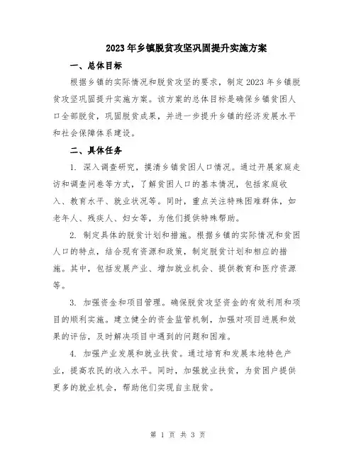 2023年乡镇脱贫攻坚巩固提升实施方案