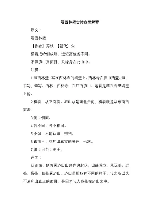 题西林壁古诗意思解释