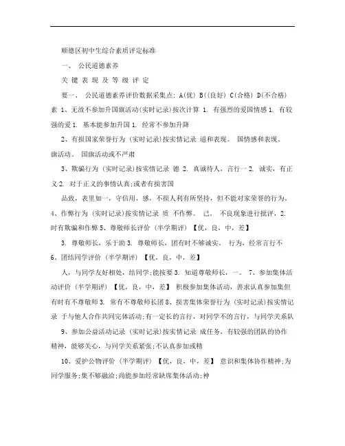 佛山市初中生综合表现评定标准
