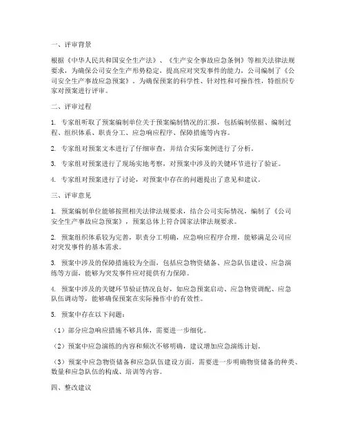 安全预案的评审意见