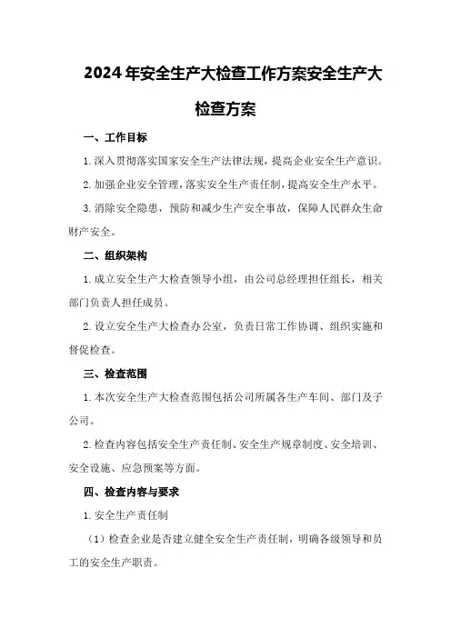 2024年安全生产大检查工作方案 安全生产大检查方案