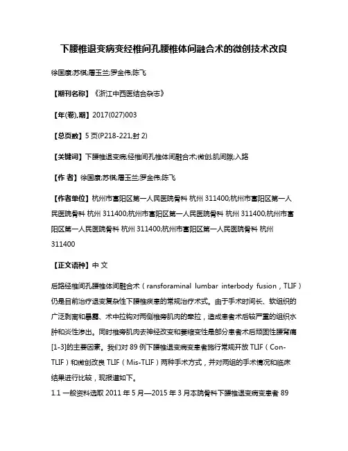 下腰椎退变病变经椎间孔腰椎体间融合术的微创技术改良