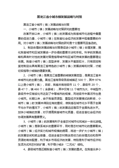 黑龙江省小城市镇发展战略与对策