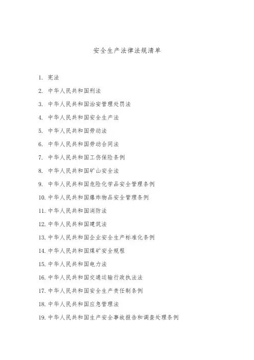 安全生产法律法规清单