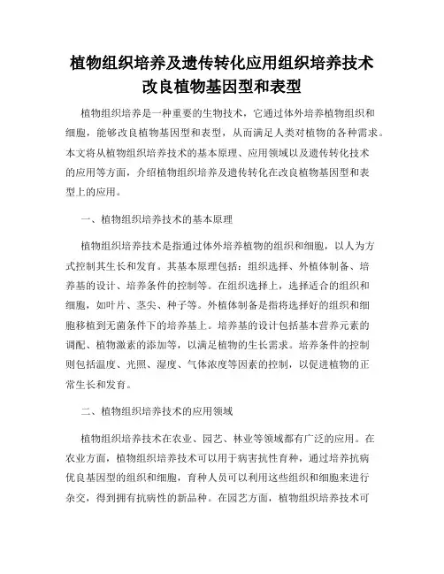 植物组织培养及遗传转化应用组织培养技术改良植物基因型和表型