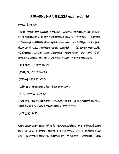 大肠杆菌代谢途径改造策略与应用研究进展