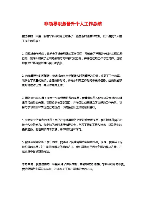 非领导职务晋升个人工作总结