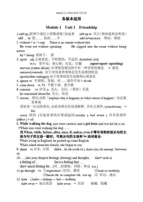 (各版本适用)高一上学期英语必修一、二总复习资料
