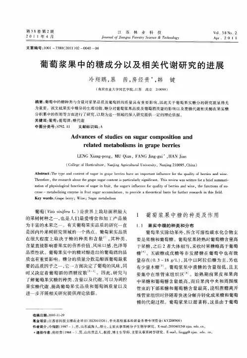 葡萄浆果中的糖成分以及相关代谢研究的进展