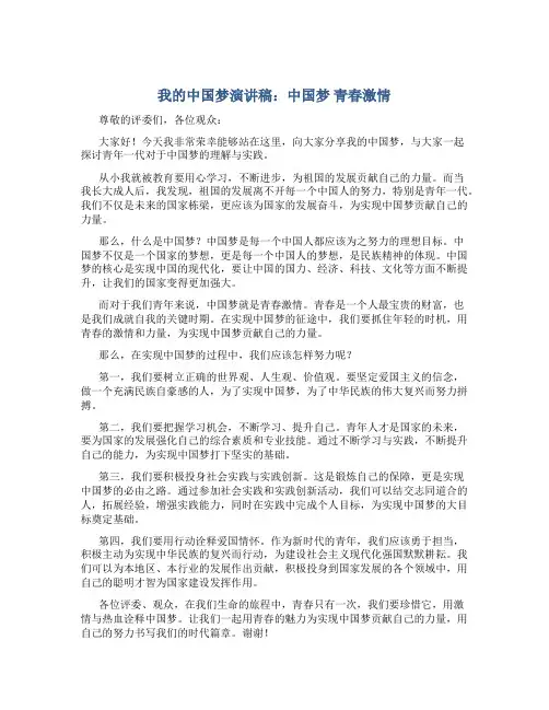 我的中国梦演讲稿：中国梦 青春激情
