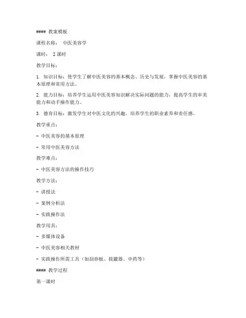 中医美容课程教案模板及范文