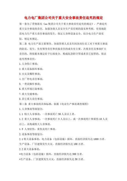 电力电厂集团公司关于重大安全事故责任追究的规定