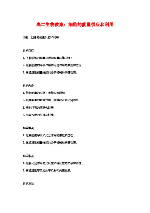 高二生物教案：细胞的能量供应和利用