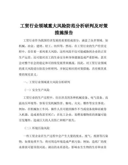 工贸行业领域重大风险防范分析研判及对策措施报告