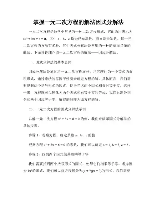 掌握一元二次方程的解法因式分解法