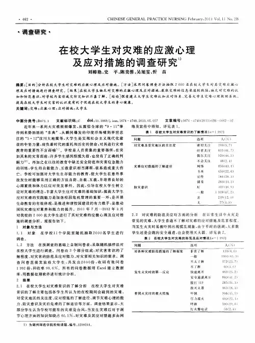 在校大学生对灾难的应激心理及应对措施的调查研究