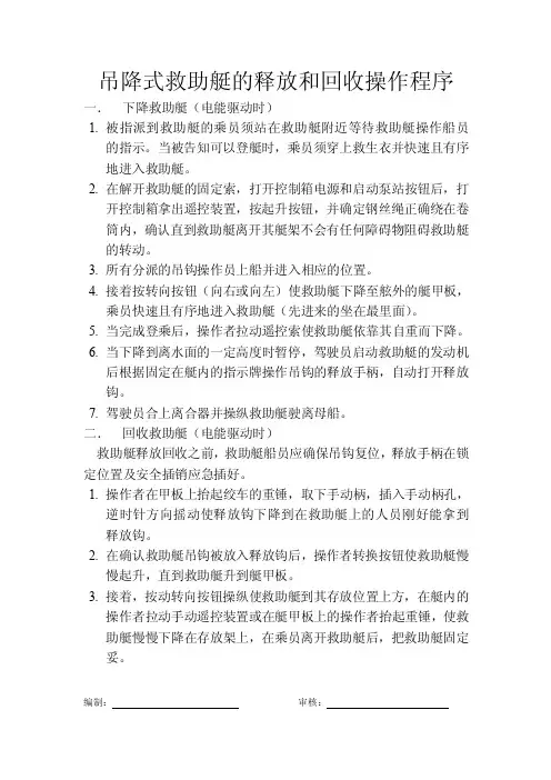 吊降式救助艇的释放操作程序