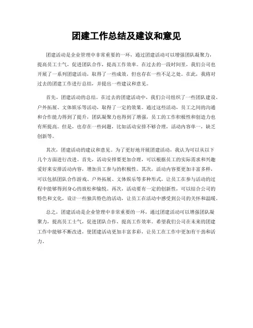 团建工作总结及建议和意见