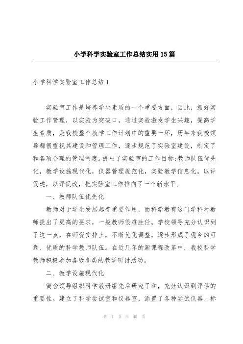 小学科学实验室工作总结实用15篇