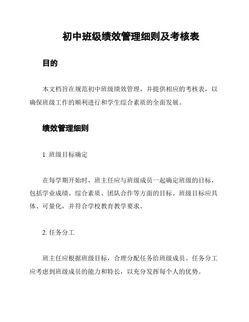 初中班级绩效管理细则及考核表