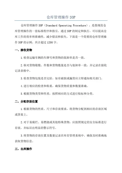 仓库管理操作SOP