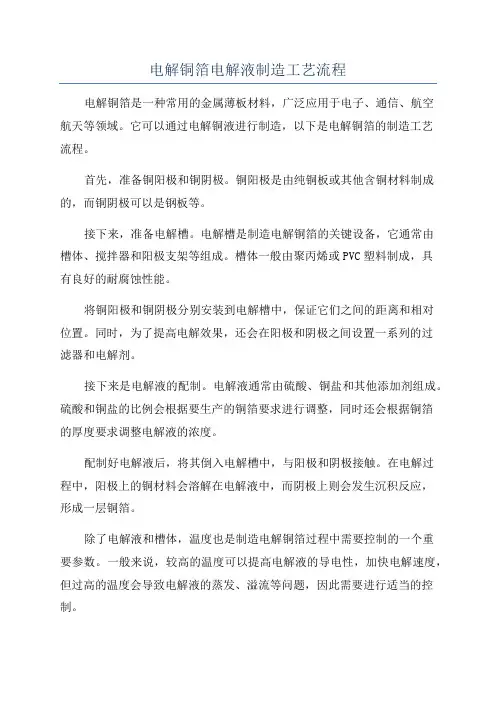 电解铜箔电解液制造工艺流程