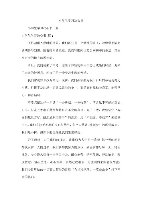小学生学习决心书