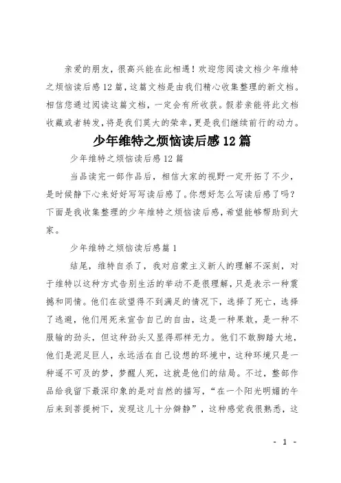 少年维特之烦恼读后感12篇