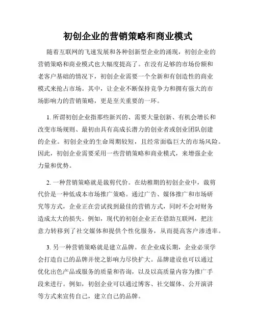 初创企业的营销策略和商业模式