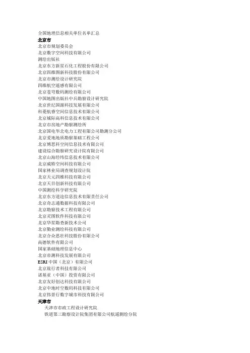 全国地理信息相关单位名单汇总