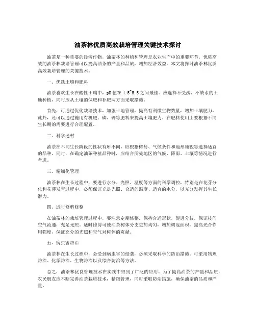 油茶林优质高效栽培管理关键技术探讨