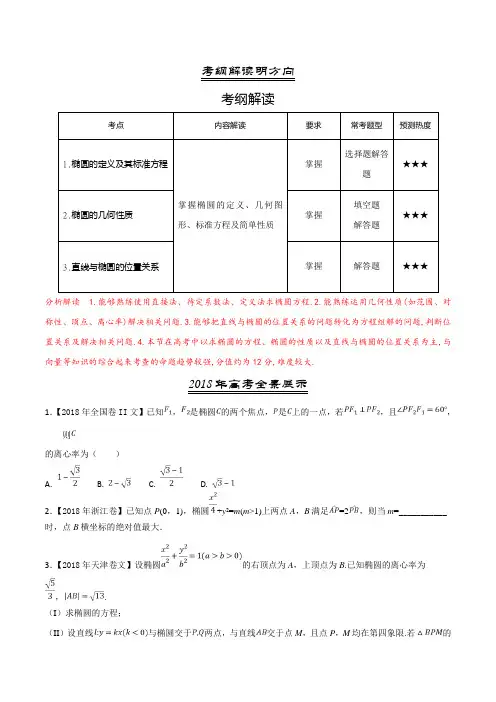 三年高考(2016-2018)数学(文)试题分项版解析——专题17椭圆(原卷版)
