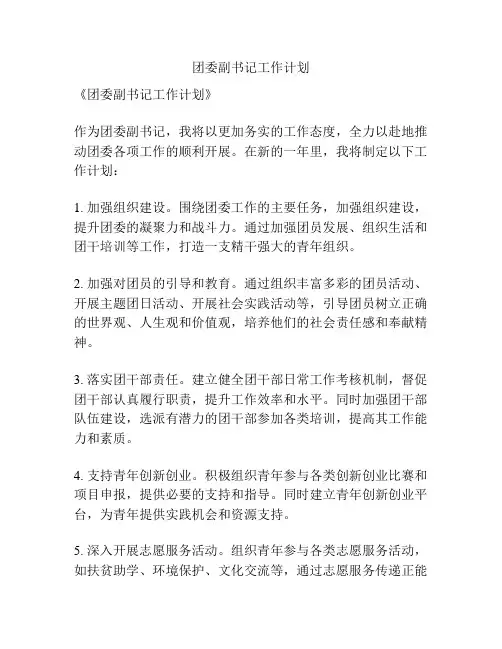 团委副书记工作计划