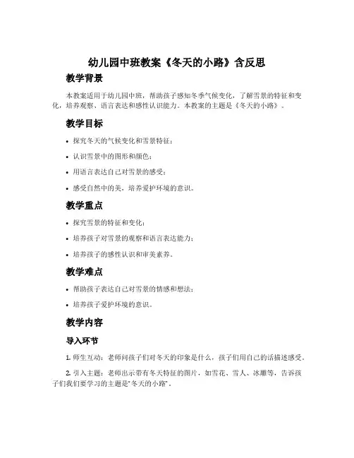 幼儿园中班教案《冬天的小路》含反思