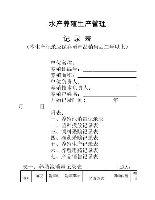 水产养殖生产管理记录表
