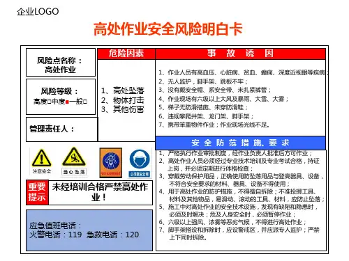 高处作业安全风险明白卡