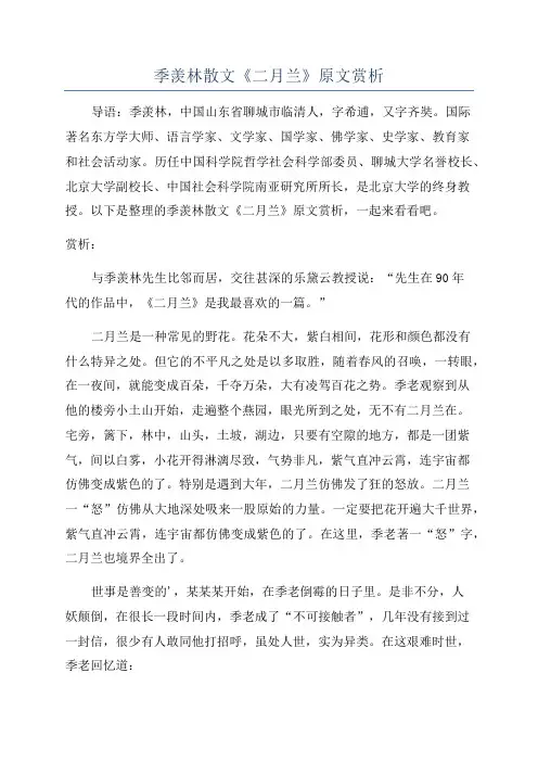 季羡林散文《二月兰》原文赏析
