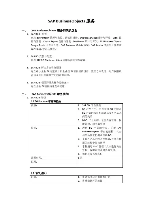 SAP BusinessObjects服务内容