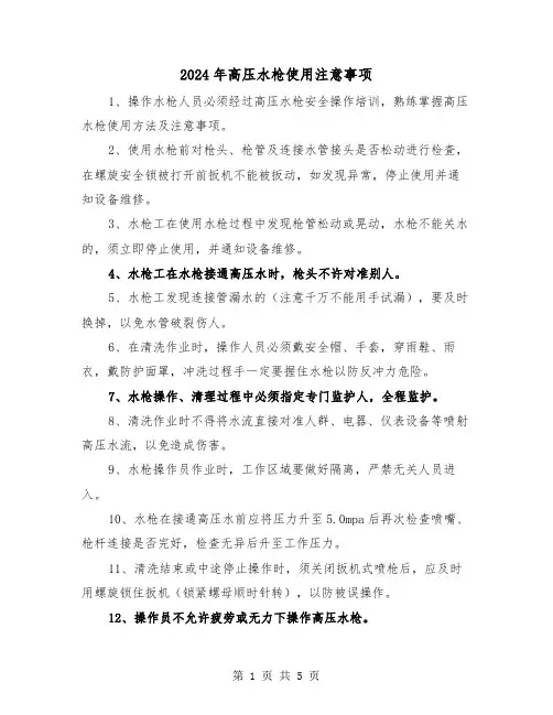 2024年高压水枪使用注意事项(三篇)