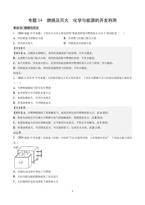 燃烧及灭火 化学与能源的开发利用(解析版)三年(2022-2024)中考化学真题分类汇编(全国通用)