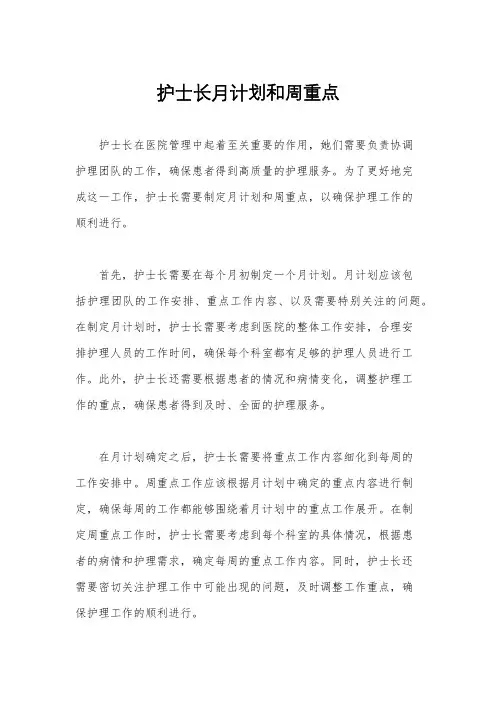 护士长月计划和周重点
