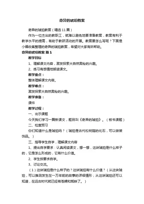 奇异的琥珀教案
