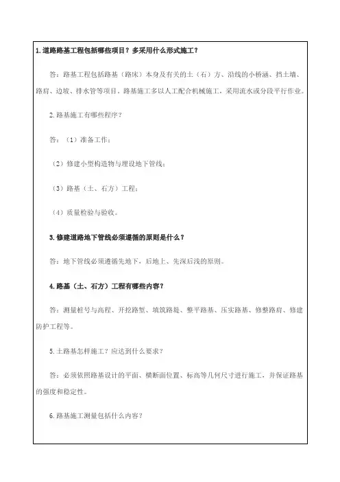 二级建造师市政公用工程管理与实务,知识点总结及复习题