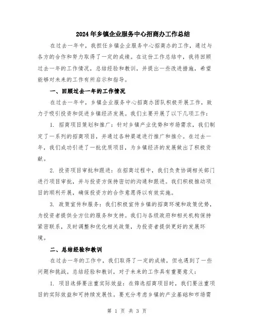 2024年乡镇企业服务中心招商办工作总结