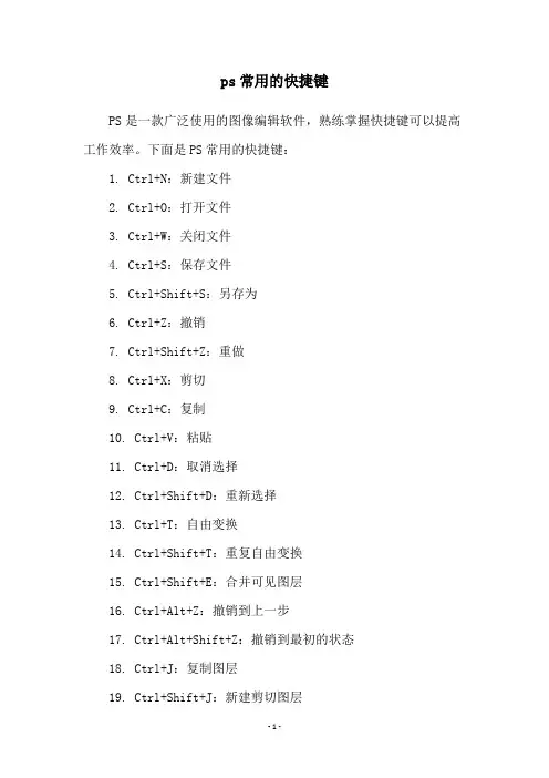 ps常用的快捷键